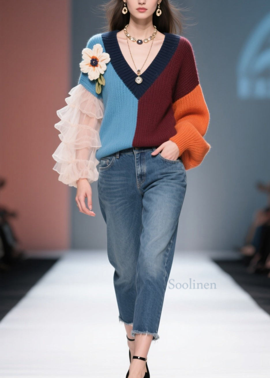 Fleur Pull Col V Automne - EasyApparels