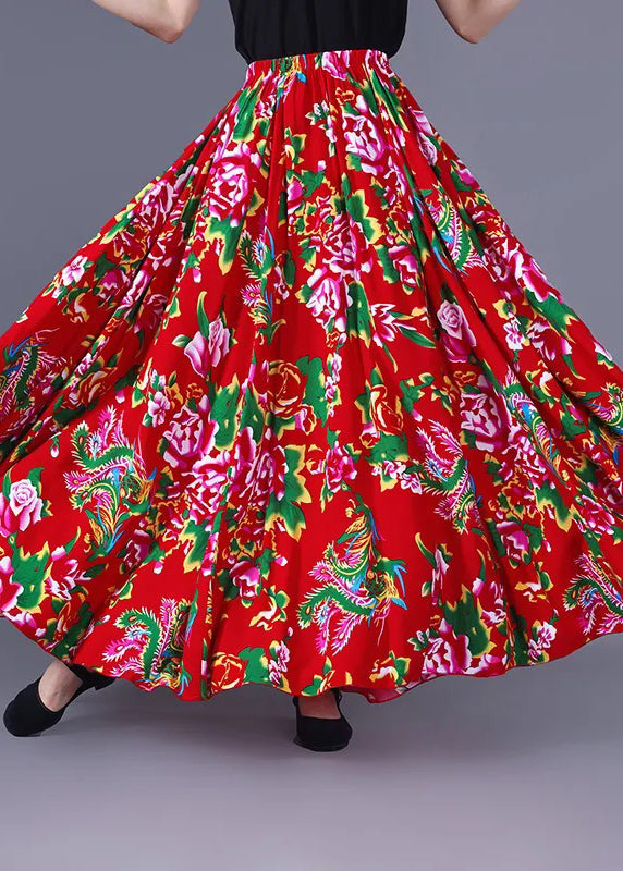 Jupe longue rouge en soie légère avec taille élastique - EasyApparels