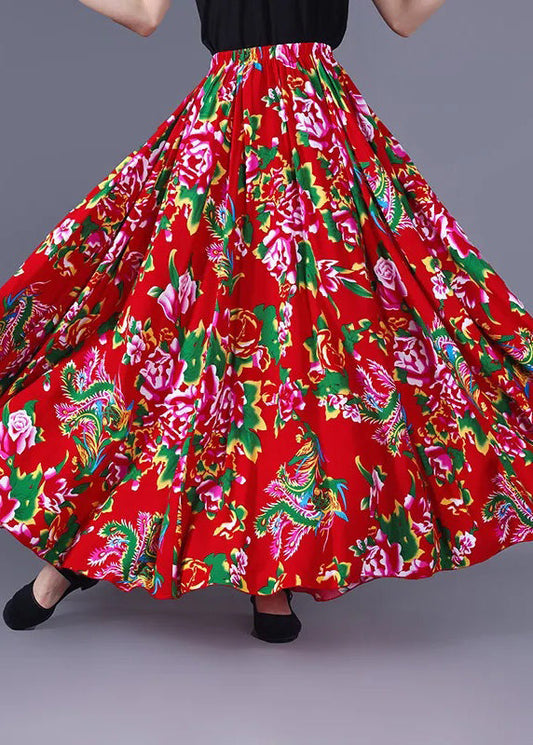 Jupe longue rouge en soie légère avec taille élastique - EasyApparels