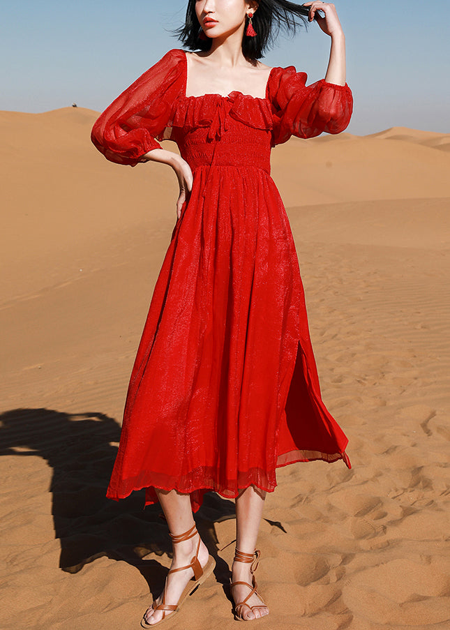Robe de plage rouge en coton casual à manches courtes - EasyApparels