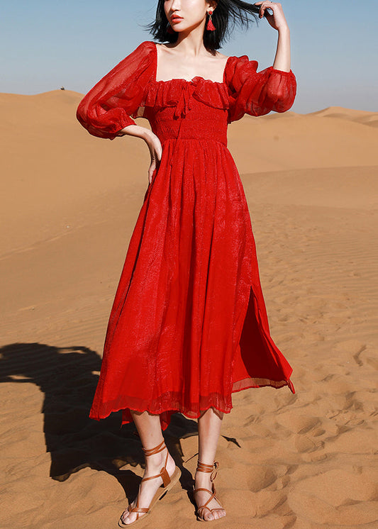 Robe de plage rouge en coton casual à manches courtes - EasyApparels