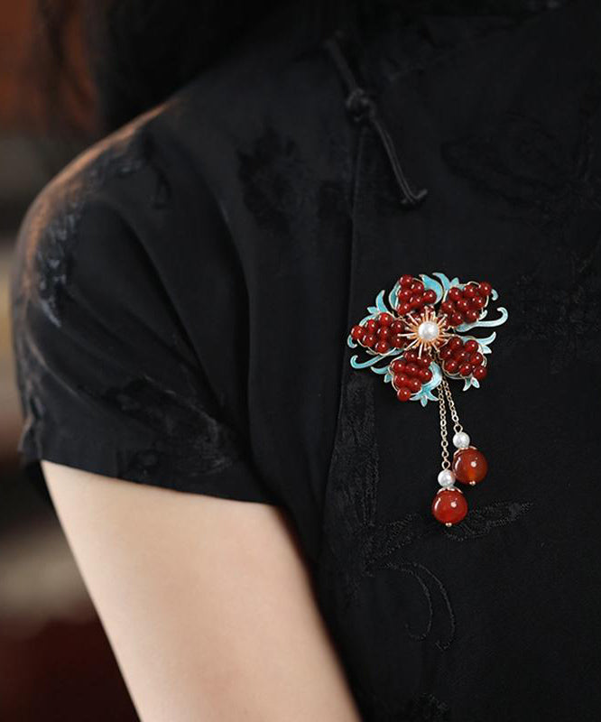 Bijoux broches argent rouge perles et strass - EasyApparels