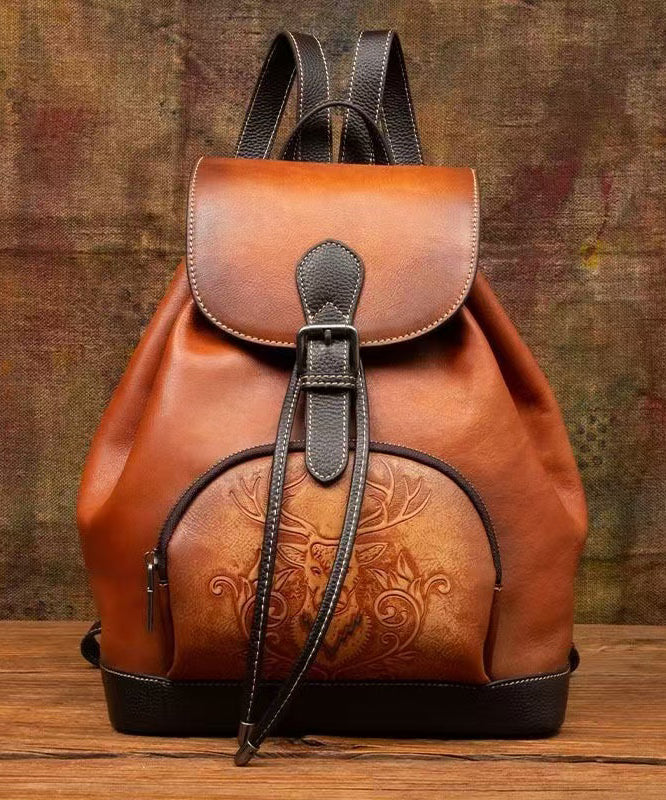 Grand sac à dos en cuir brun vintage - EasyApparels