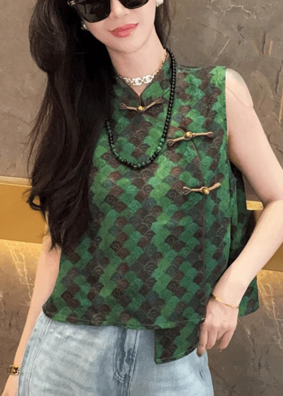Débardeurs sans manches vert style vintage et fermeture boutons - EasyApparels