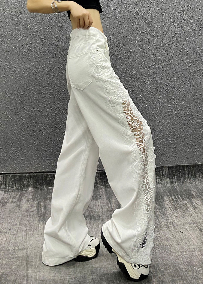 Slim Jeans Denim Pants avec Poches et Fleur brodée - EasyApparels