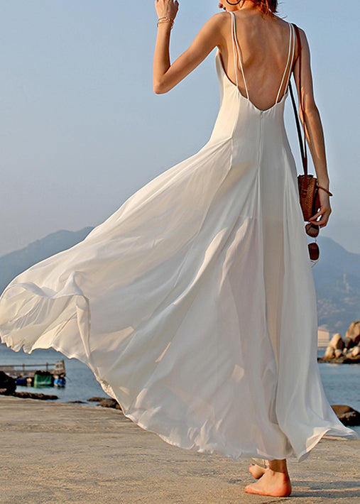 Elégante robe blanche en soie légère sans manches - EasyApparels