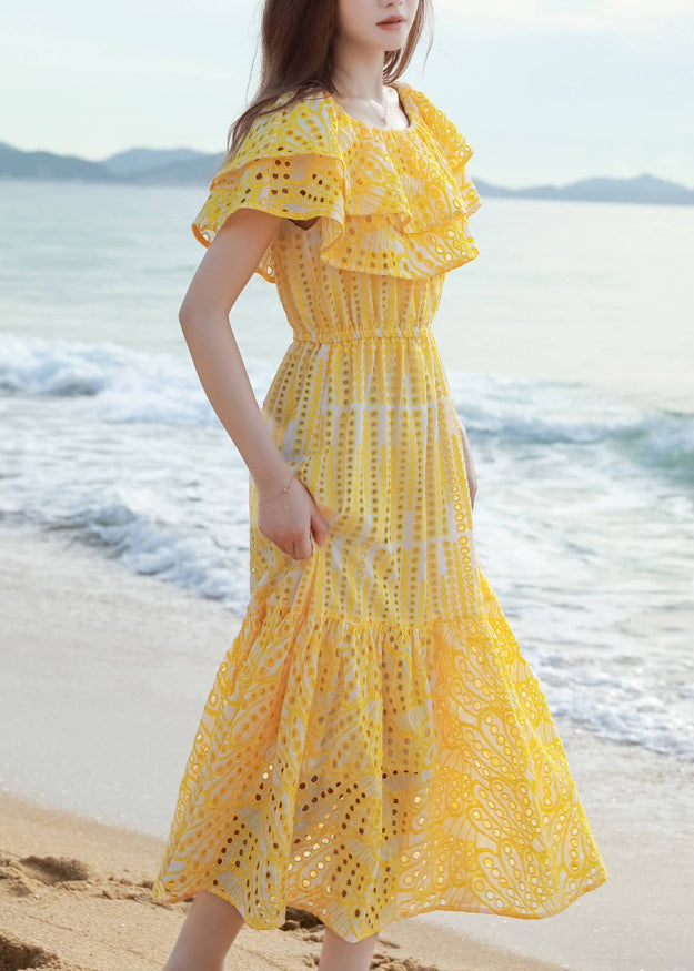Robe longue jaune legere en coton pour ete - EasyApparels