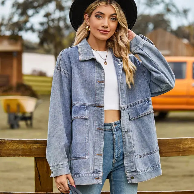 Veste Jeans Femme Manches Longues et Élégante