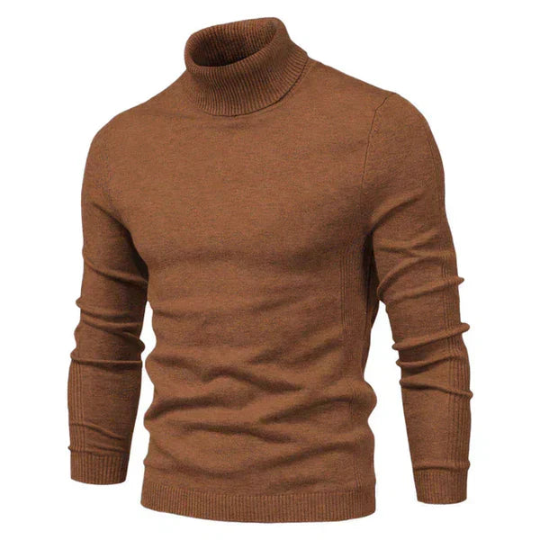 Pull Homme Laine Mérinos Col Roulé Brun Chaud - PanierRoyale