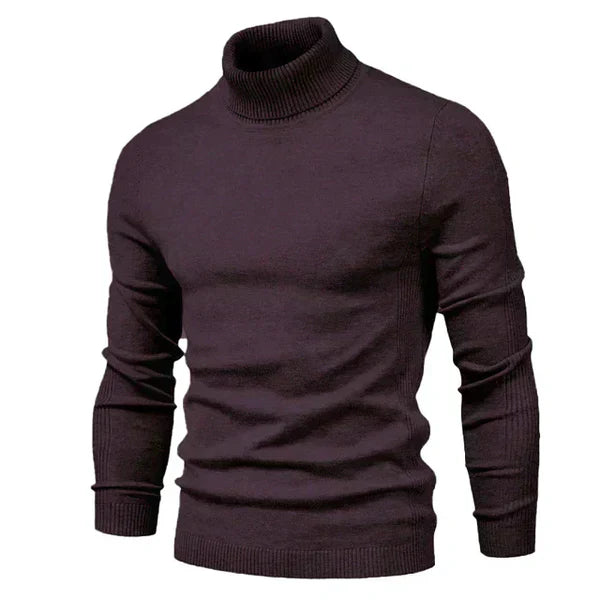Pull Homme Laine Mérinos Col Roulé Brun Chaud