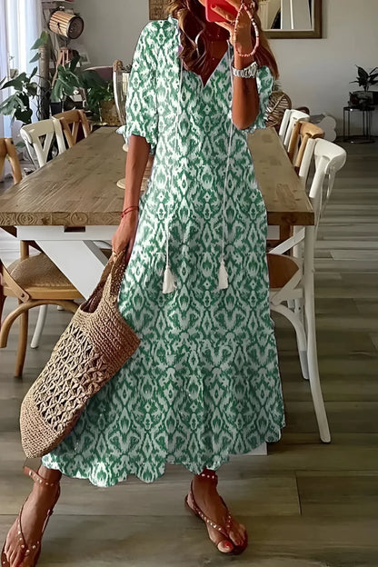 Robe Été Florale Manches Courtes Décolleté Plunging