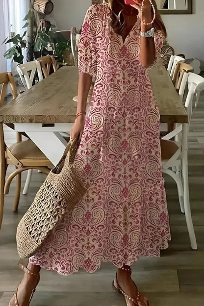 Robe Été Florale Manches Courtes Décolleté Plunging