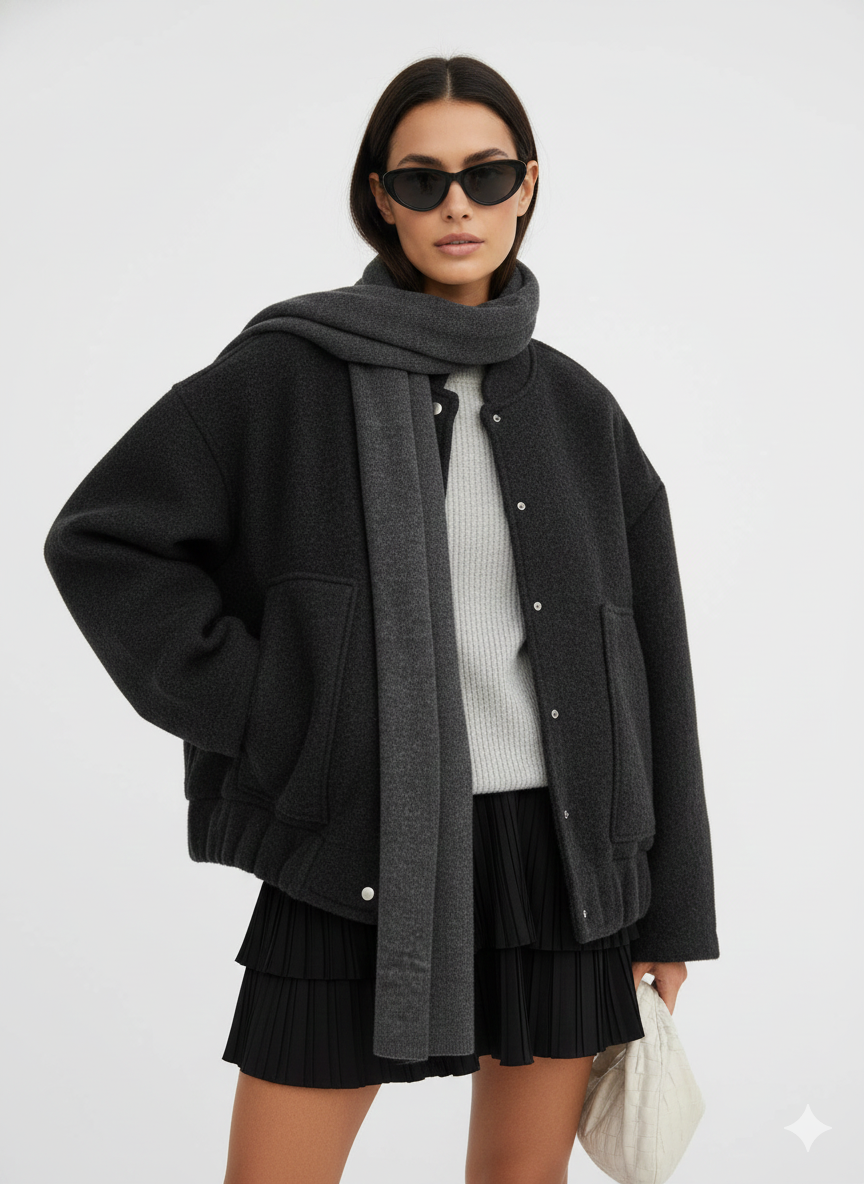 Veste Femme Oversize Col Montant Chic et Décontractée - PanierRoyale