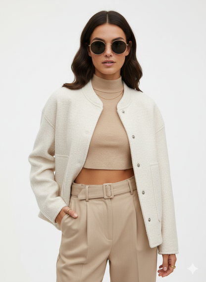 Veste Femme Oversize Col Montant Chic et Décontractée