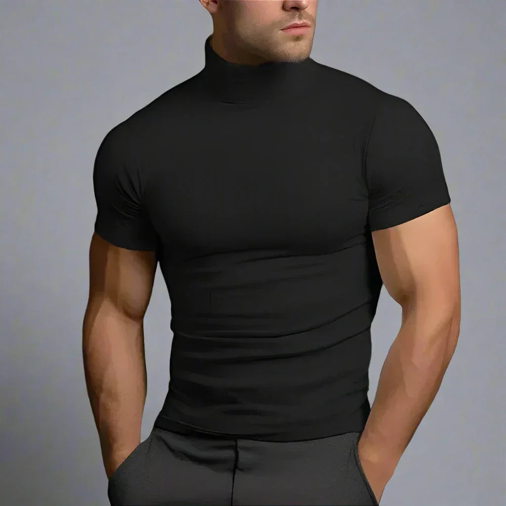 T-shirt Slim Fit Col Roulé Noir - PanierRoyale