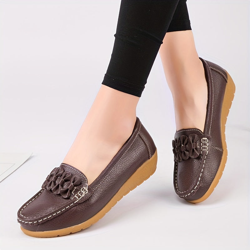 Mocassin Femme Cuir Doux avec Nœud Chic
