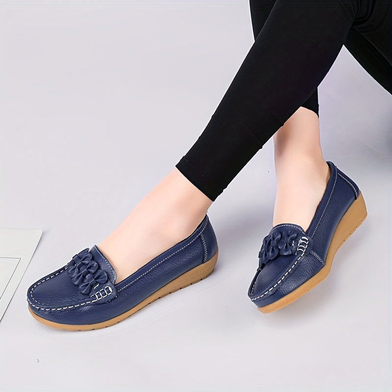 Mocassin Femme Cuir Doux avec Nœud Chic