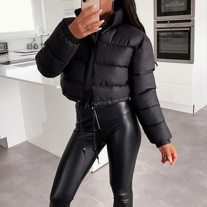 Veste Femme Courte et Chaude au Coton avec Manches Longues