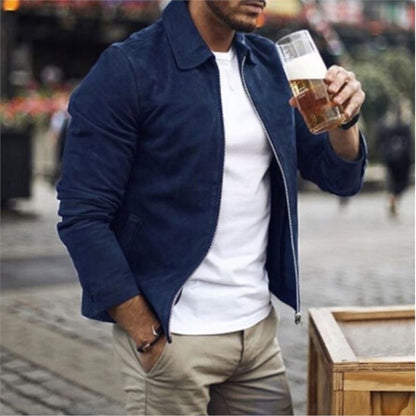 Veste en cuir brun homme zippée et ajustée