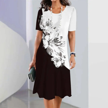 Robe Évasée Femme Imprimé Floral Manches Courtes