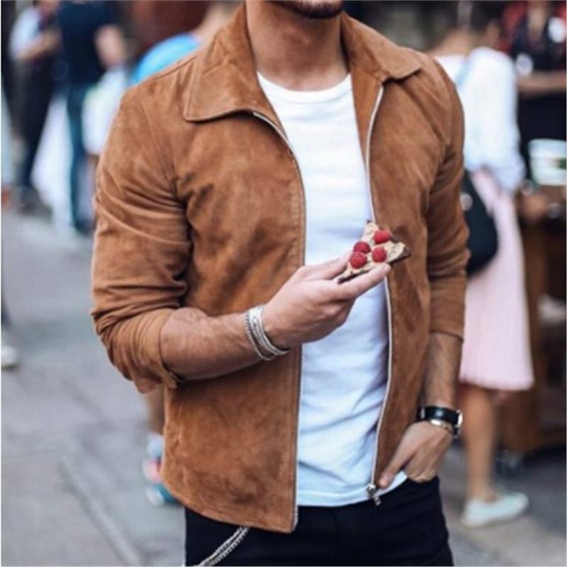 Veste en cuir brun homme zippée et ajustée - PanierRoyale