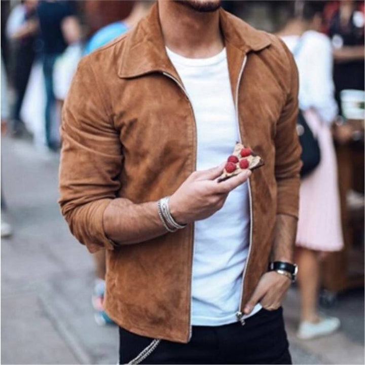 Veste en cuir brun zippée et ajustée