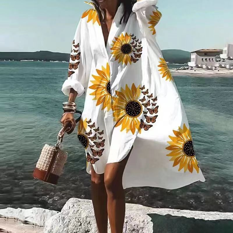 Robe Femme Élégante Manches Longues Imprimé Floral