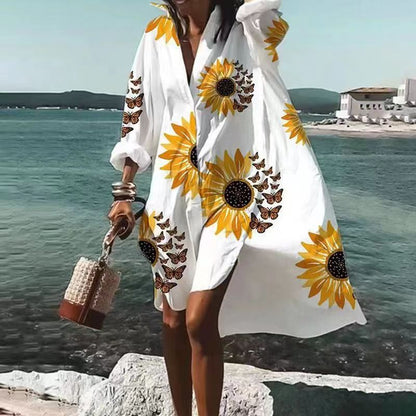 Robe Femme Élégante Manches Longues Imprimé Floral
