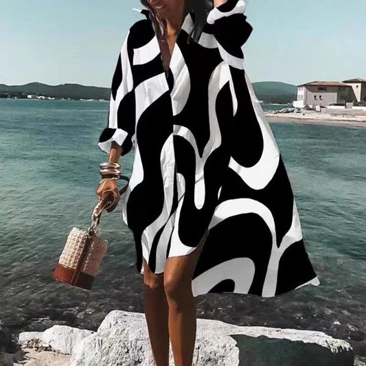 Robe Femme Élégante Manches Longues Imprimé Floral - PanierRoyale