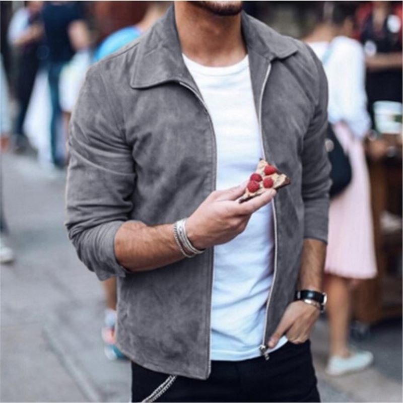 Veste en cuir brun homme zippée et ajustée