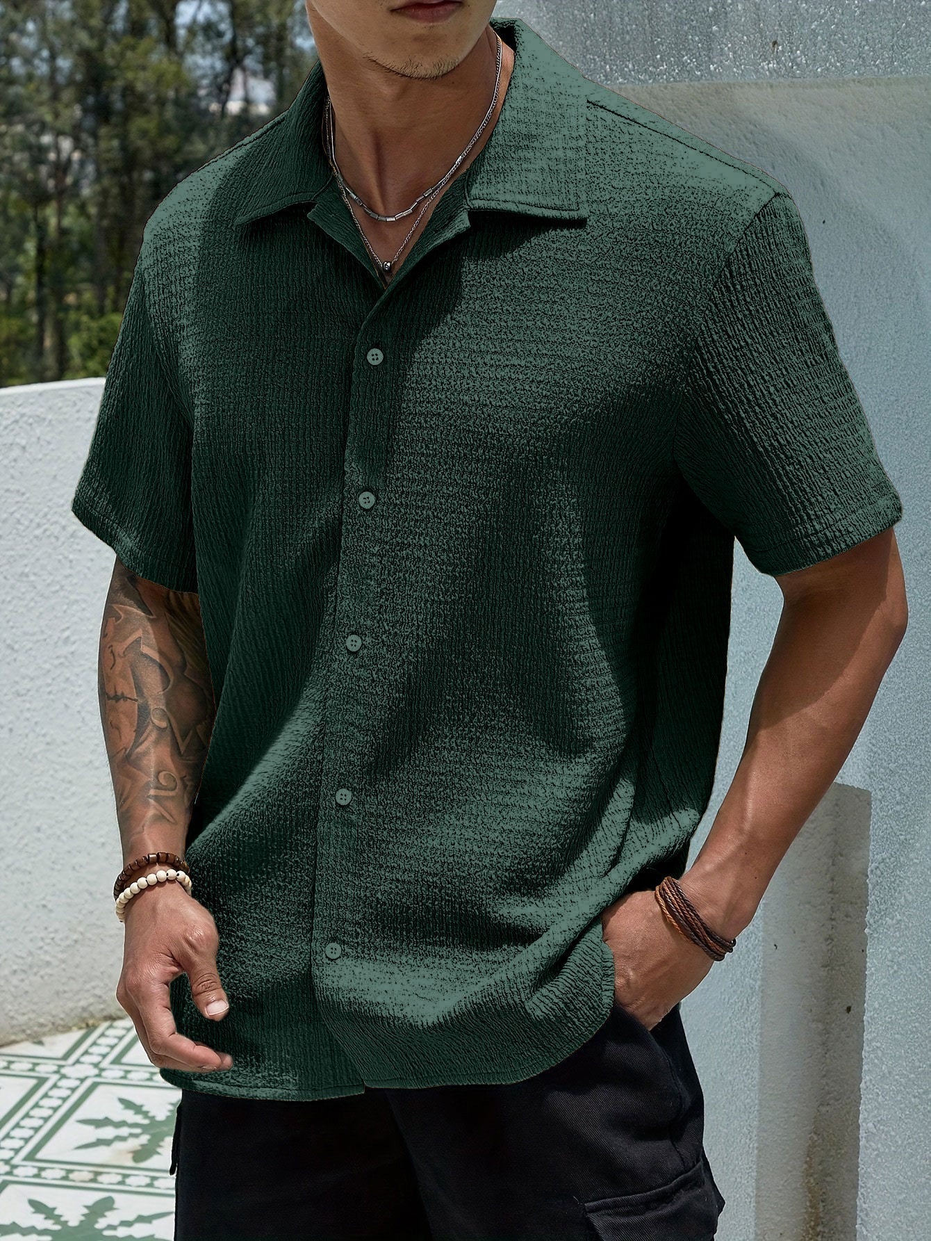 Chemise Homme Décontractée en Coton Boutonnée