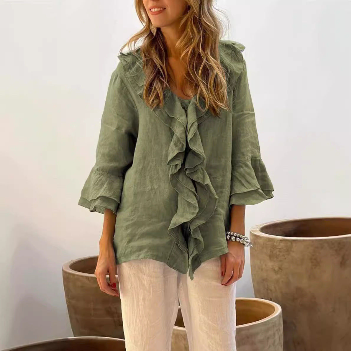 Blouse Femme Élégante avec Manches Bouffantes