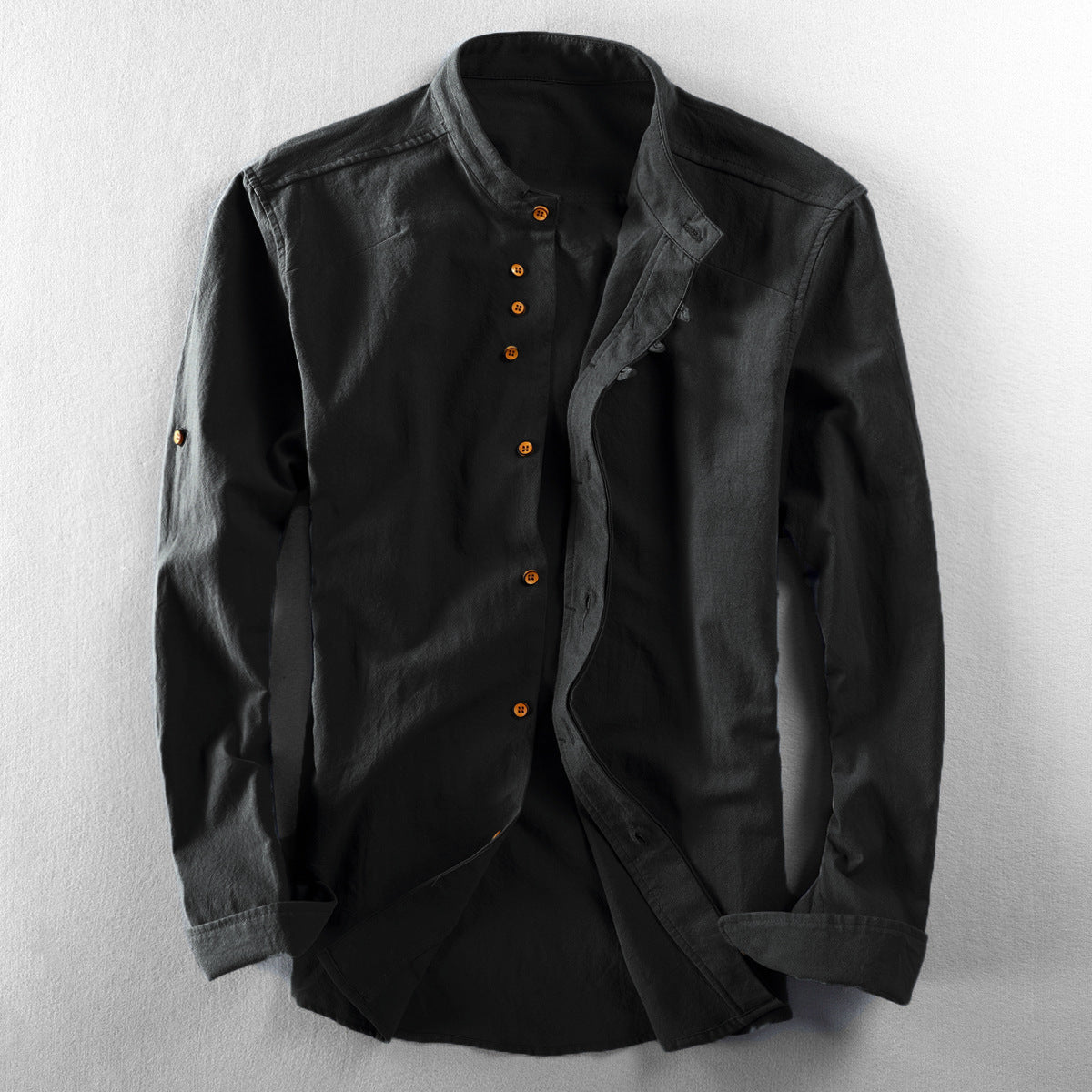 Chemise Homme Classique en Coton avec Col Montant et Boutons de Manchette