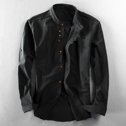 Chemise Homme Classique en Coton avec Col Montant et Boutons de Manchette