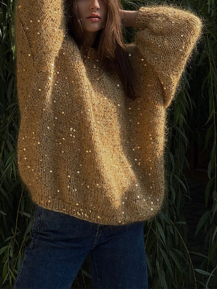Pull Femme Élégant Hiver Paillettes Manches Longues - PanierRoyale