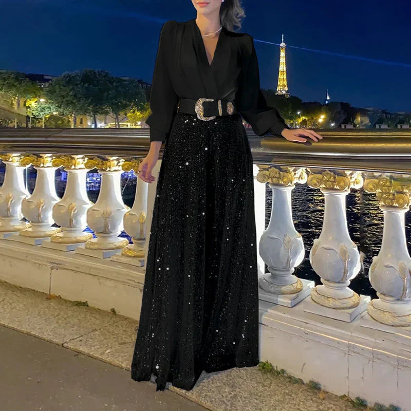 Ensemble Femme Décontracté Col V et Pantalon Confortable - PanierRoyale