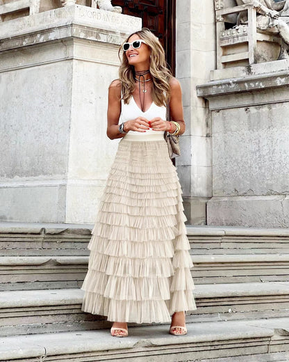 Jupe Longue Plissée en Coton pour Femme