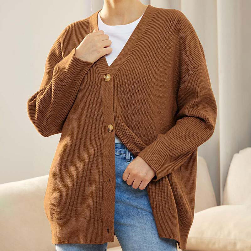 Cardigan femme décontracté col V oversize boutonné