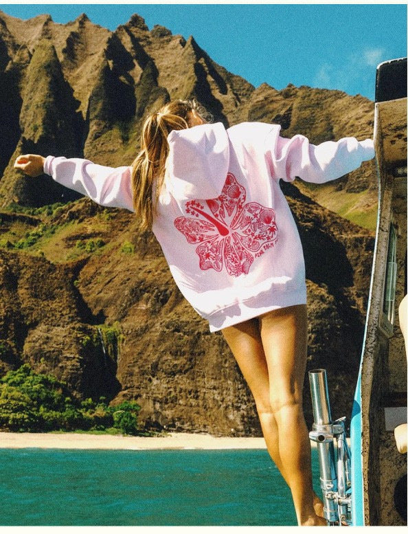 Sweat à Capuche Décontracté de Plage avec Broderie