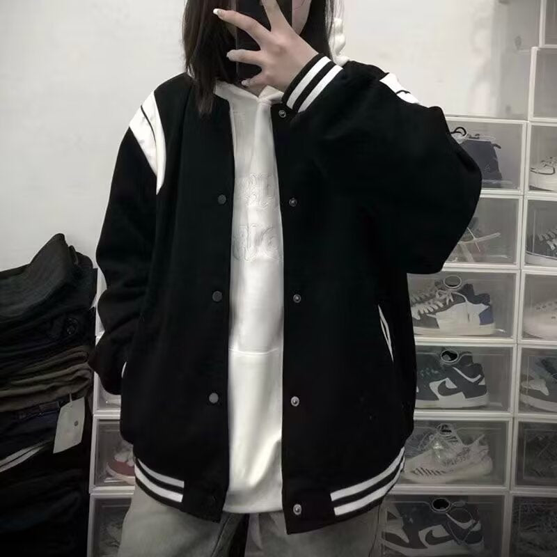 Blouson Varsity Retro Style Rayures et Côtes Élastiques