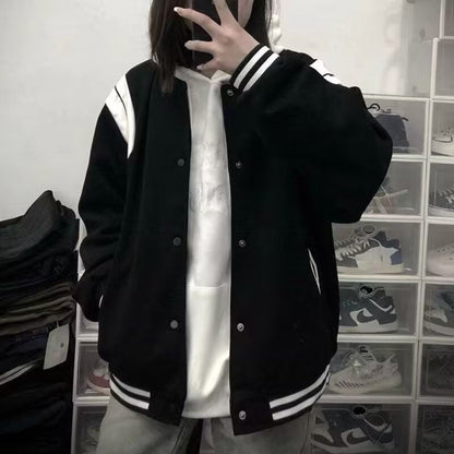 Blouson Varsity Retro Style Rayures et Côtes Élastiques
