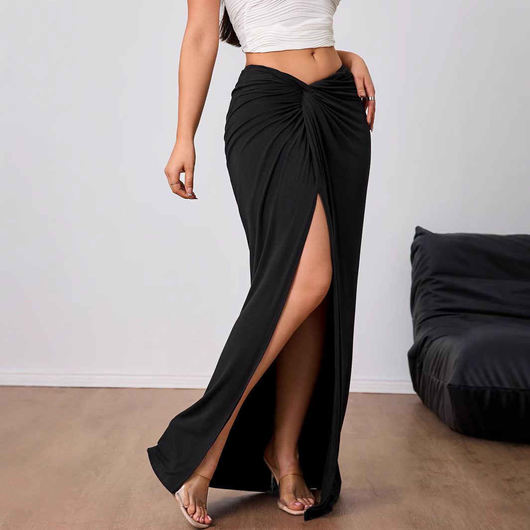 Jupe Longue Élégante pour Femme, Taille Cintrée avec Fente Arrière - PanierRoyale