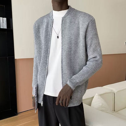 Pull Homme Tricoté Col Rond Zipper Élastique