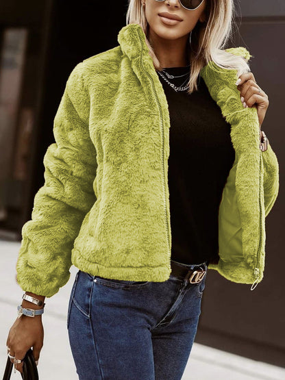 Veste Teddy Femme Douce Fermeture Zippée Style Bomber