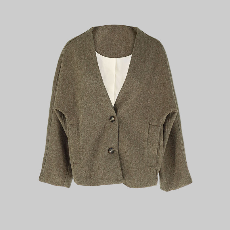 Manteau Femme Chic Col en V Boutons Noir - PanierRoyale
