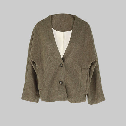 Manteau Femme Chic Col en V Boutons Noir - PanierRoyale