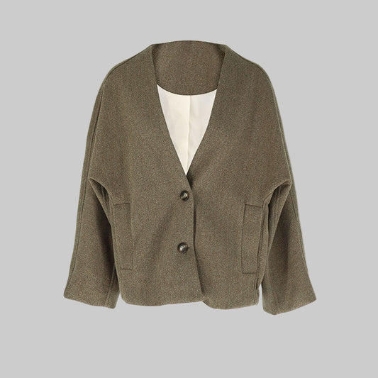 Manteau Femme Chic Col en V Boutons Noir - PanierRoyale