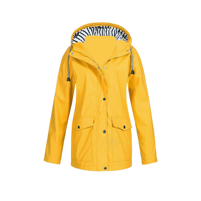 Veste De Pluie Boutonnée Pour Femme | Capuche Rayée