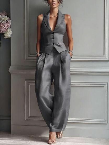 Ensemble Femme Deux Pièces Col V Sans Manches