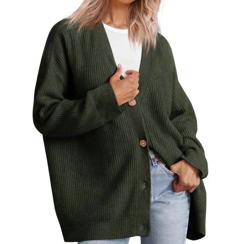 Cardigan femme décontracté col V oversize boutonné